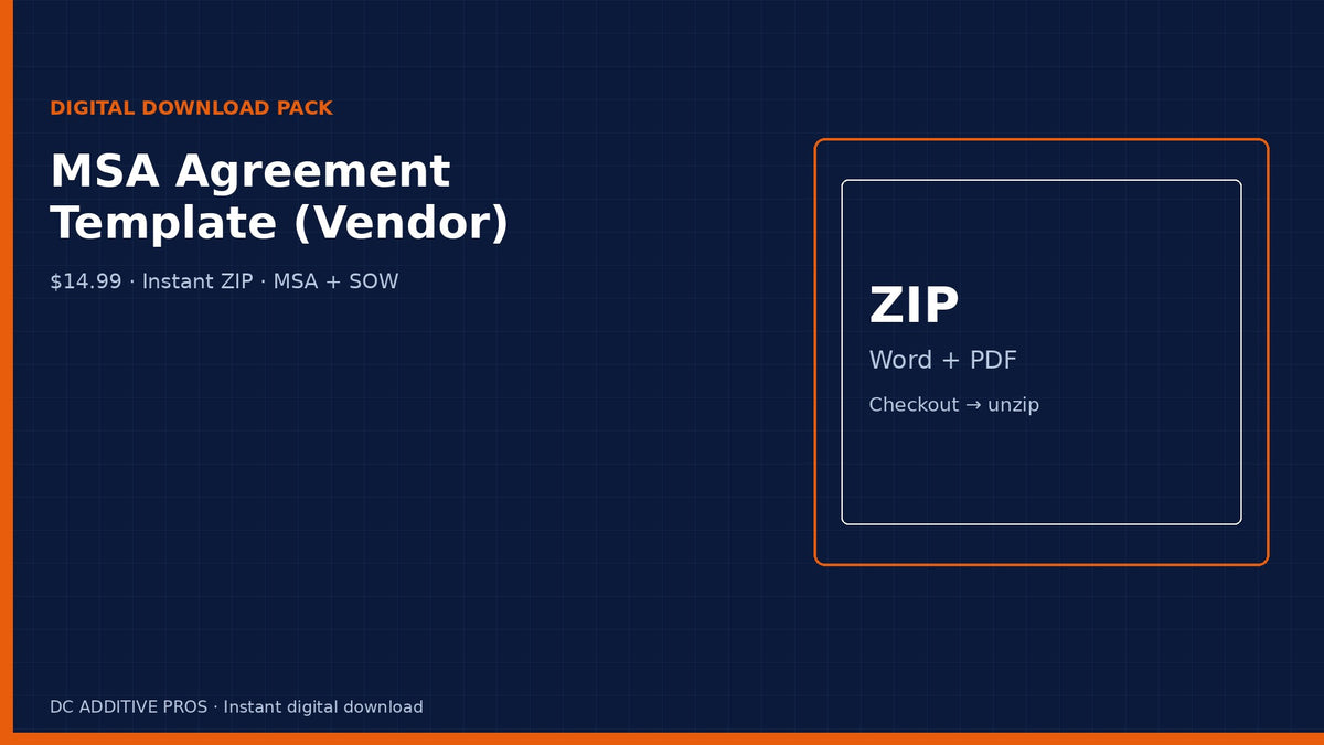 MSA Agreement Template for Vendors and Subcontractors