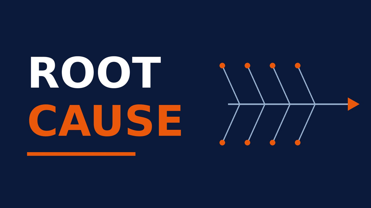 Root cause cover: the words Root Cause on a navy background beside a simple orange and blue fishbone diagram