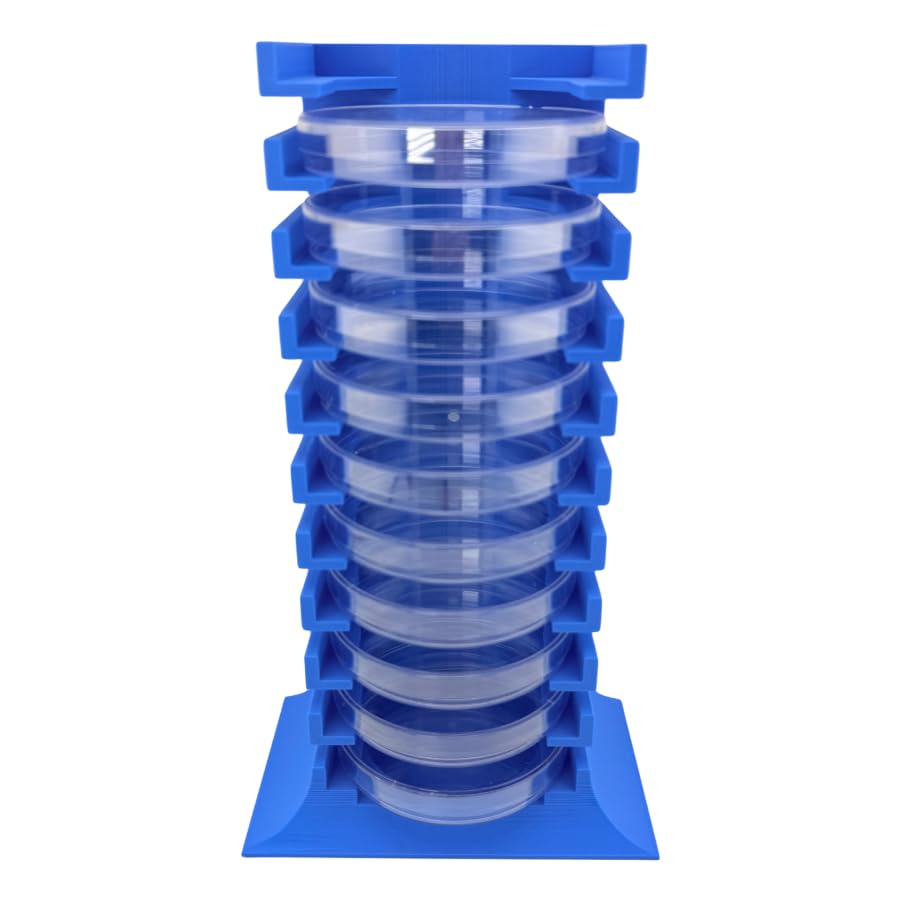 Petri Dish Holder Tower, 11-Slot Vertical Rack for 90 mm Plates, Space-Saving Lab Organizer for Microbiology and Research Benches, Durable Polymer Construction, Made in USA