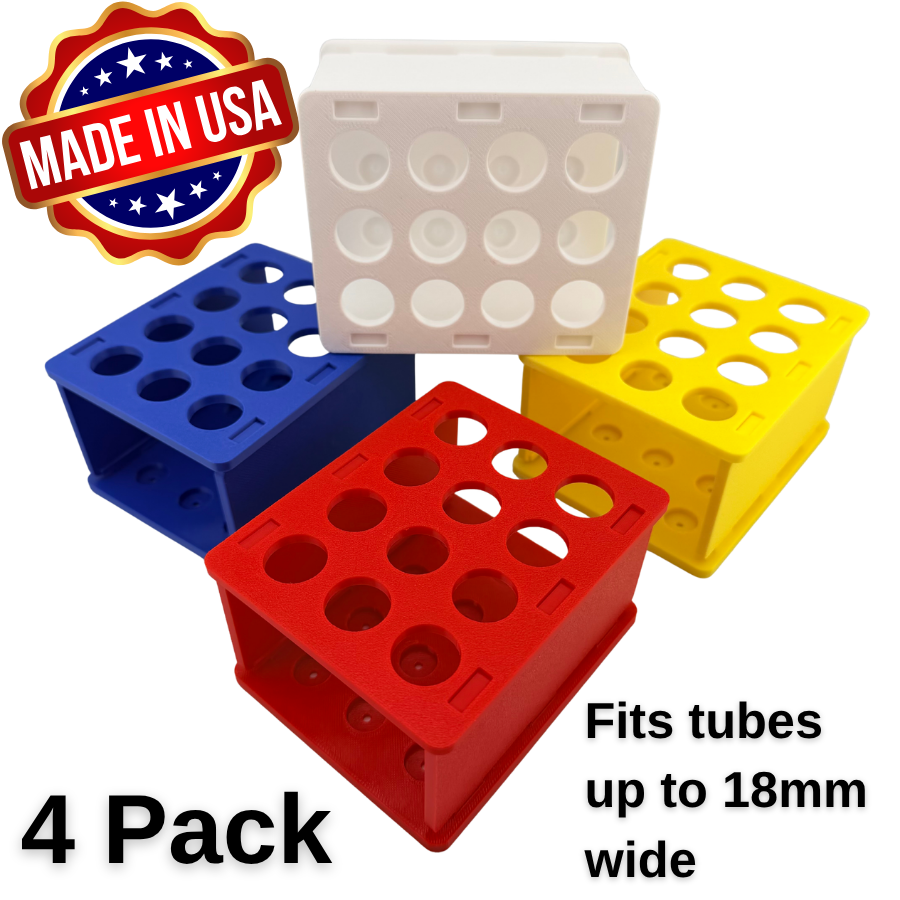Test Tube Rack 4 Pack for 15 mL Conical Centrifuge Tubes, 12 Well Stands