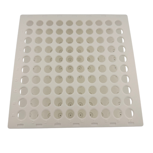 15mL Conical Centrifuge Tube Rack, 100 Place 10x10 Alphanumeric Grid with Drain Holes | White, Made in USA