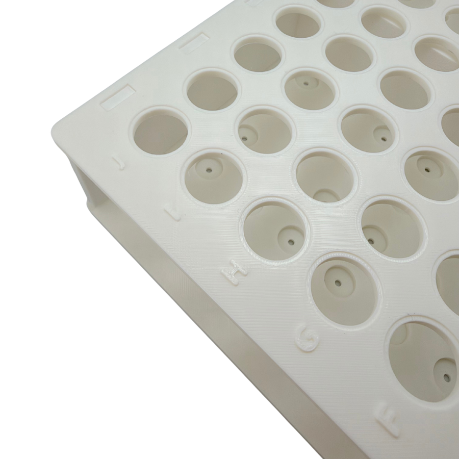 15mL Conical Centrifuge Tube Rack, 100 Place 10x10 Alphanumeric Grid with Drain Holes | White, Made in USA