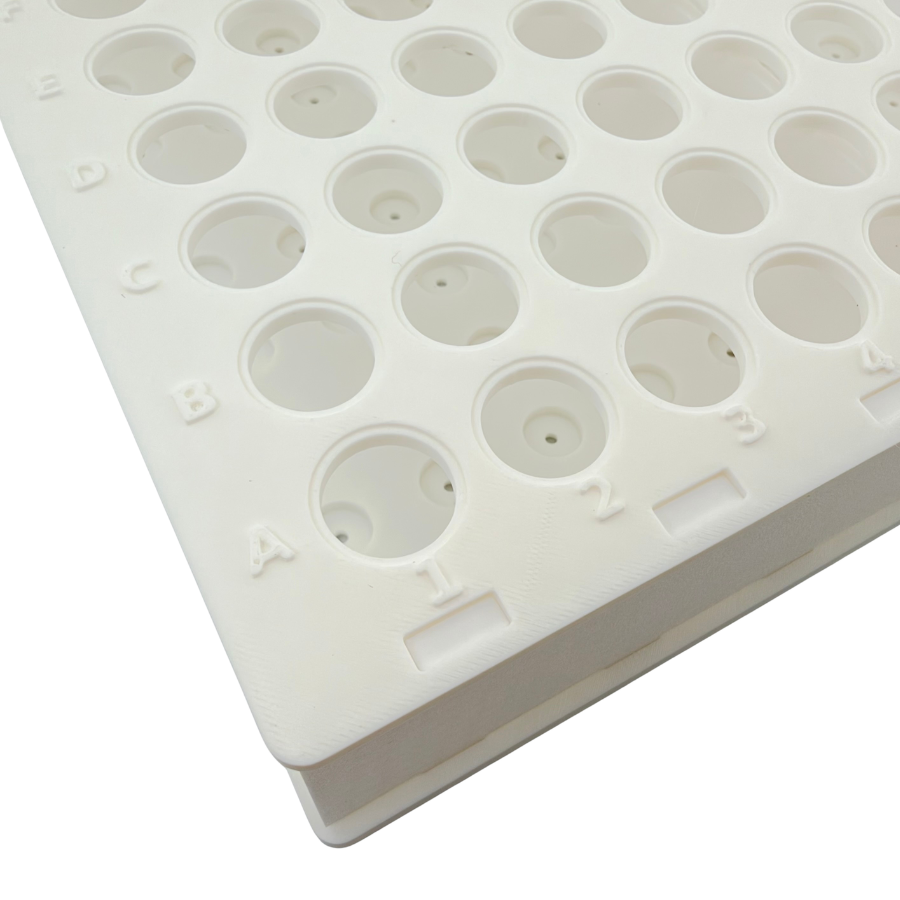 15mL Conical Centrifuge Tube Rack, 100 Place 10x10 Alphanumeric Grid with Drain Holes | White, Made in USA