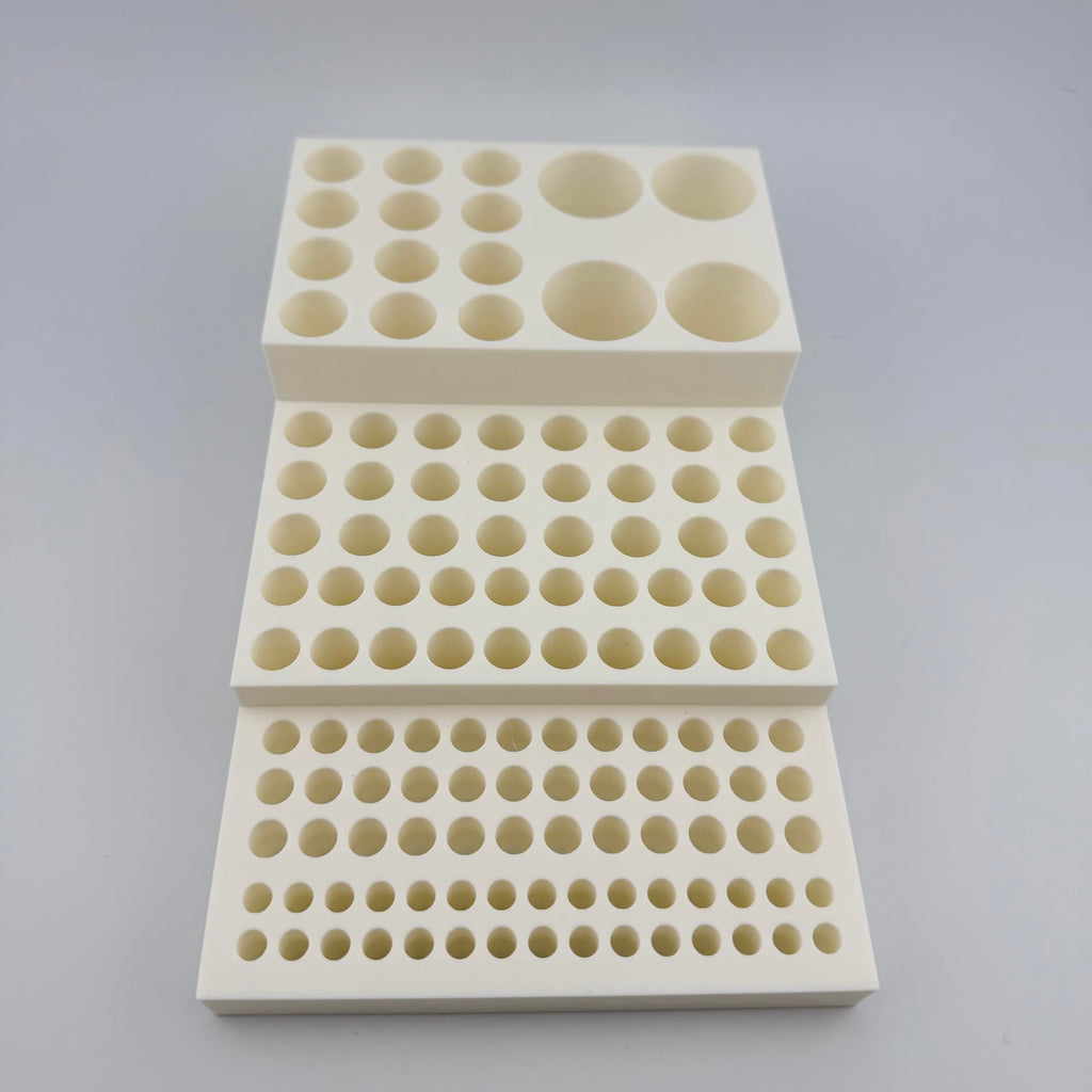 Multi-Size Polymer Test Tube Rack Holder, 134 Holes for 5-28mm Tubes, Lab Centrifuge Tube Stand Organizer with Stepped Layout, USA Made (White)