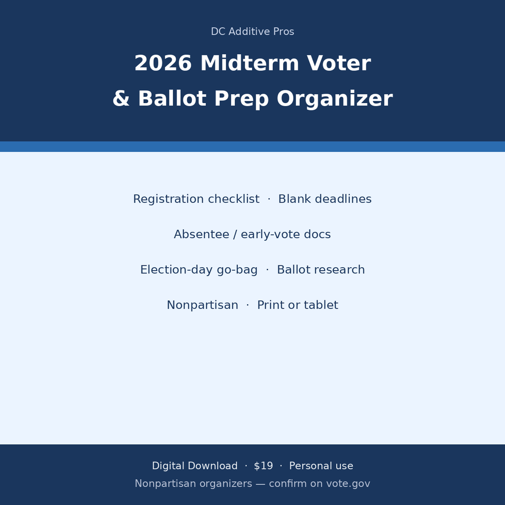 2026 Midterm Voter Registration & Ballot Prep Organizer digital download cover