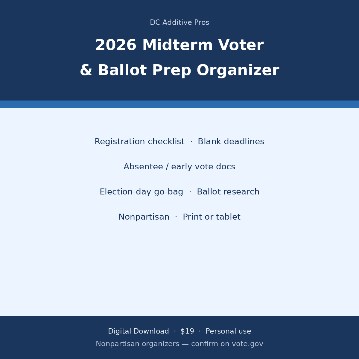 2026 Midterm Voter Registration & Ballot Prep Organizer digital download cover