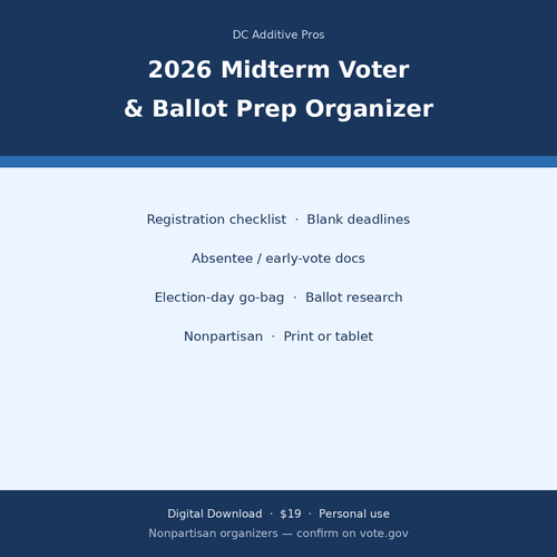 2026 Midterm Voter Registration & Ballot Prep Organizer digital download cover