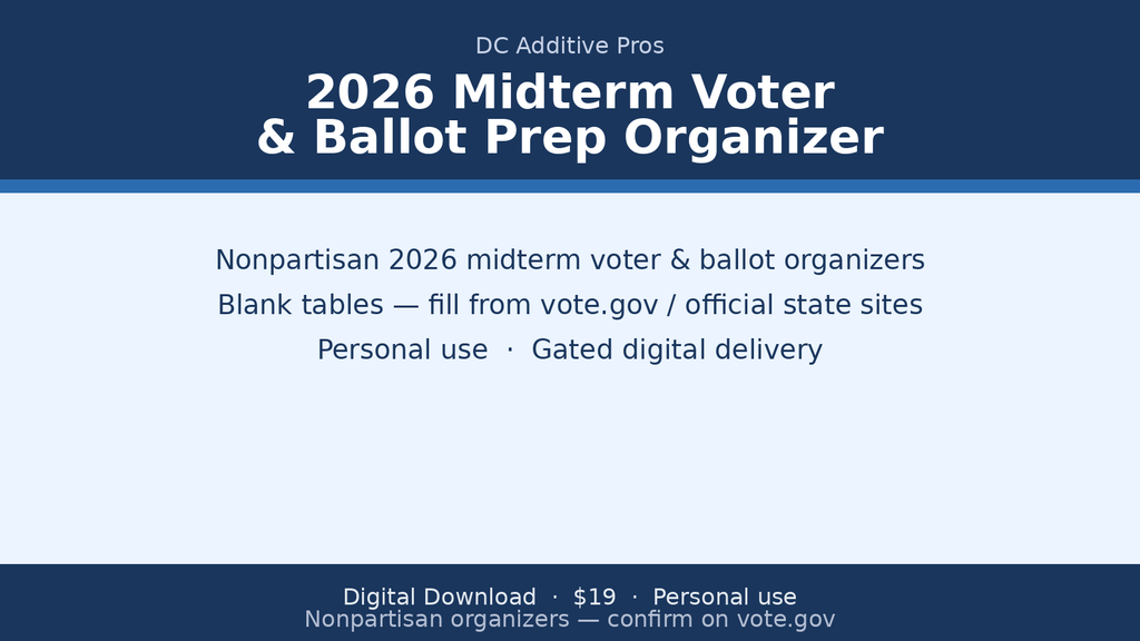 2026 Midterm Voter Registration & Ballot Prep Organizer digital download landscape cover