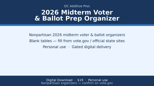 2026 Midterm Voter Registration & Ballot Prep Organizer digital download landscape cover