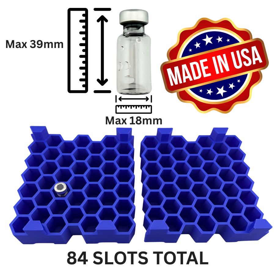 Peptide Fridge Rack 84-Slot | Research Vial Storage 2-Pack | USA Made DC Additive Pros Peptide Fridge Rack 84-Slot | Research Vial Storage 2-Pack | USA Made DC Additive Pros