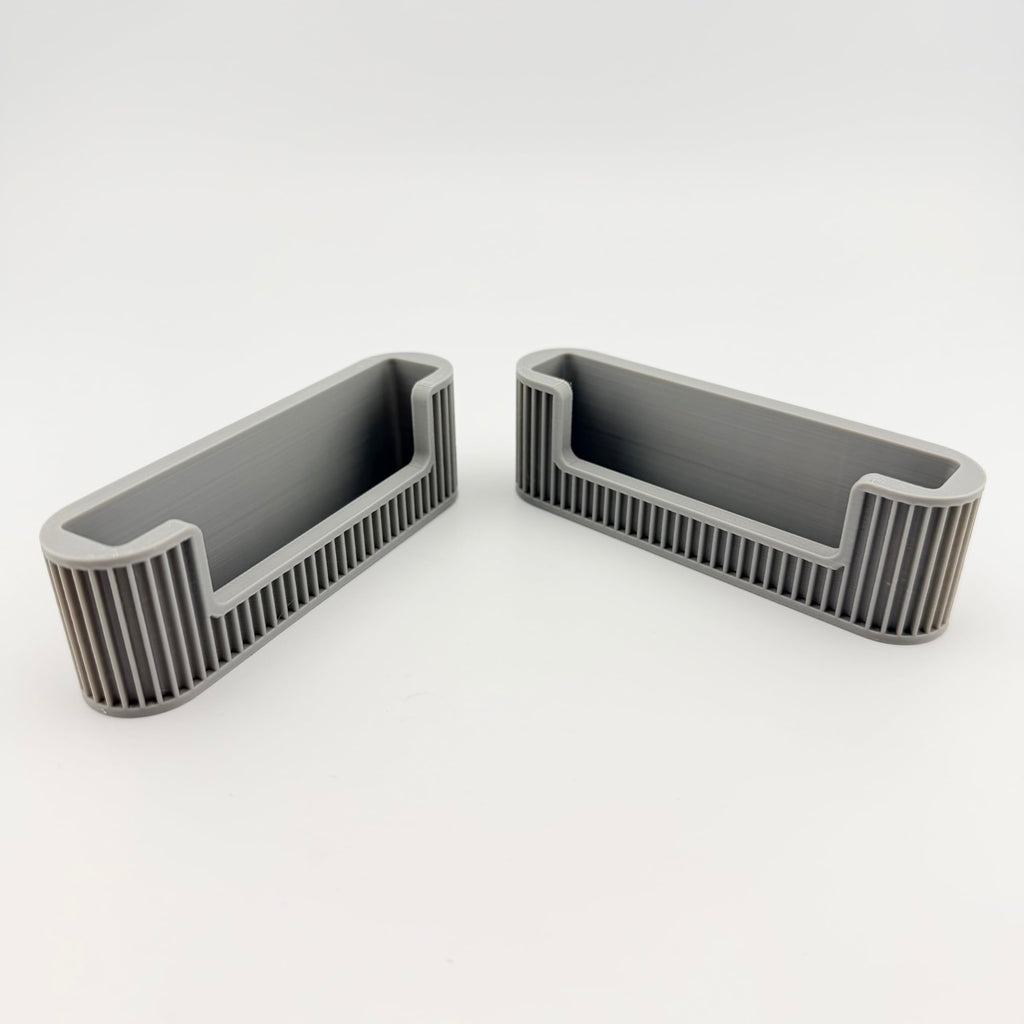 Business Card Holder for Desk, 2 Pack, Ribbed Channel Build, Holds Standard 3.5 x 2 in Cards, Gray Desktop Organizer for Office and Reception Counter, Made in USA