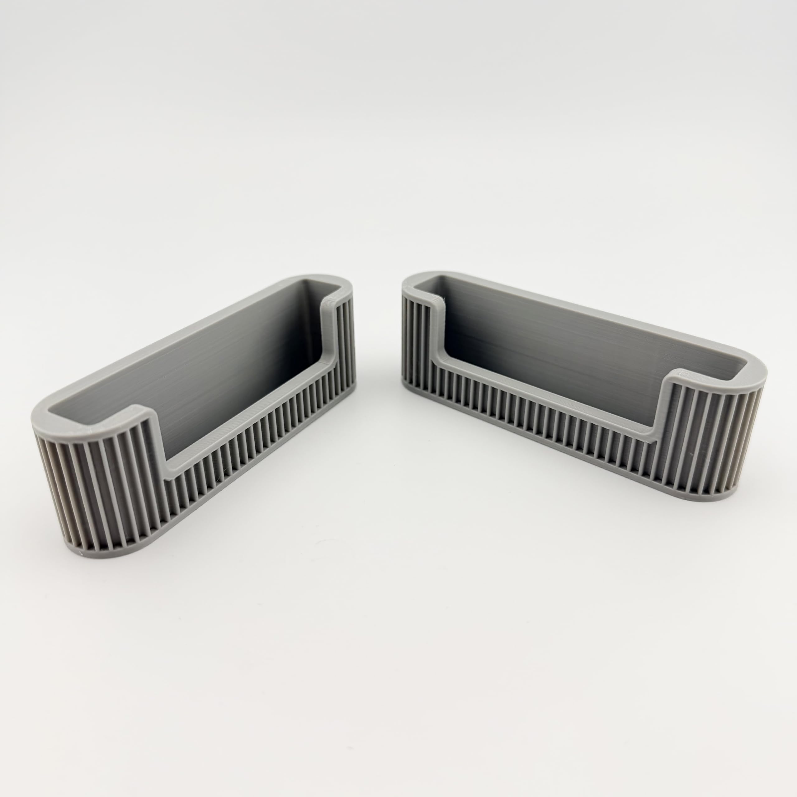 Business Card Holder for Desk, 2 Pack, Ribbed Channel Build, Holds Standard 3.5 x 2 in Cards, Gray Desktop Organizer for Office and Reception Counter, Made in USA