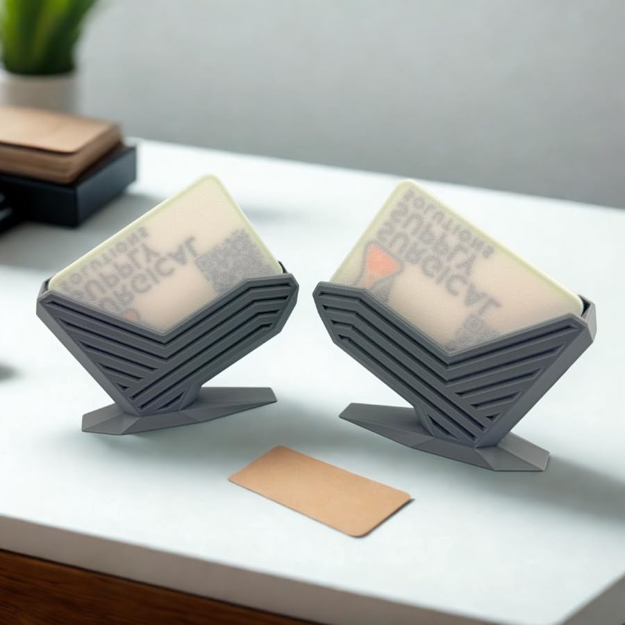 Business Card Holder for Desk, 2 Pack — Modern Angular Display Stand, Made in USA