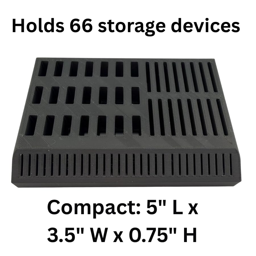 USB Flash Drive & SD/Micro Card Organizer Holder - Holds 21 USB, 16 SD, 29 Micro - Black Desktop Stand with Non-Slip Feet, USA Made