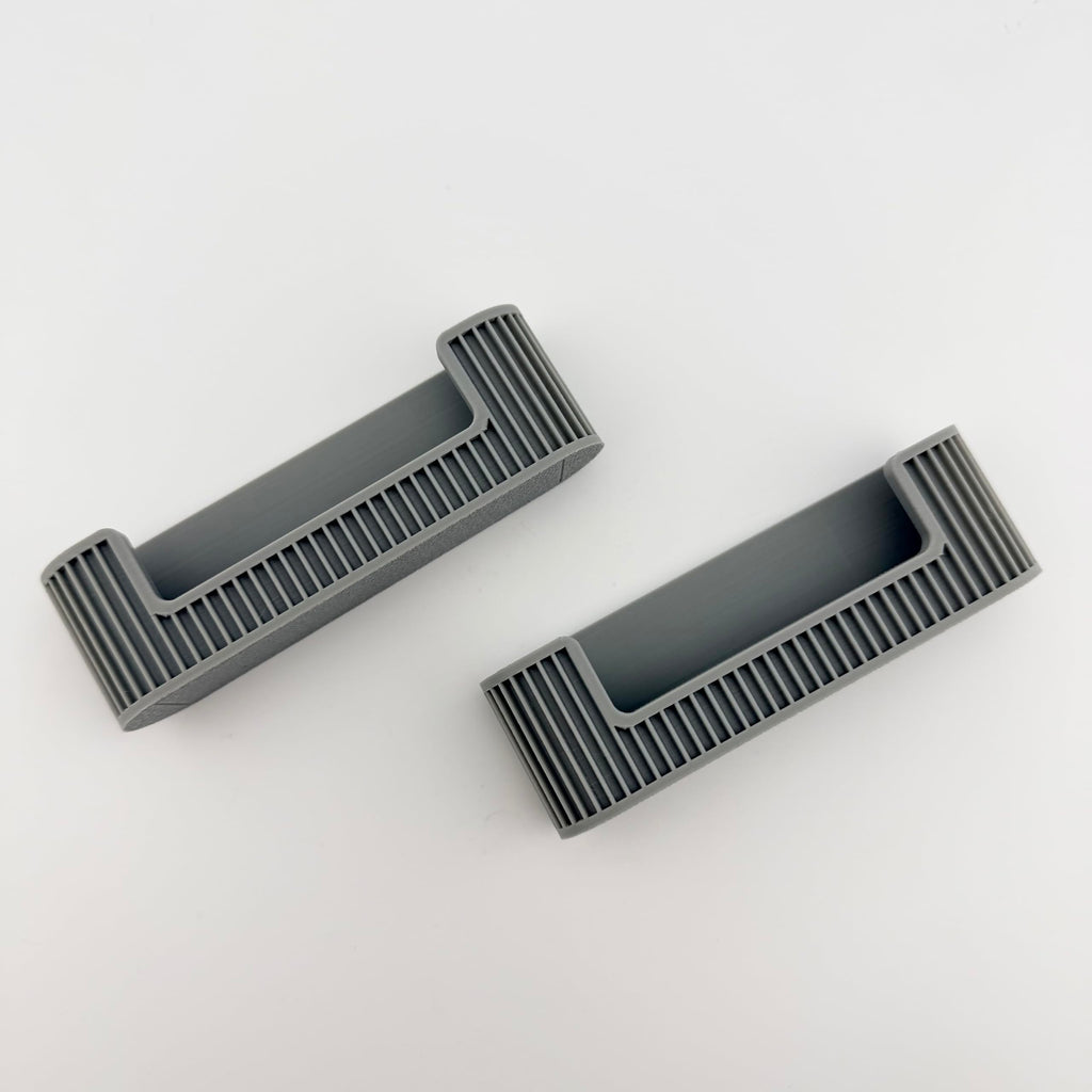 Business Card Holder for Desk, 2 Pack, Ribbed Channel Build, Holds Standard 3.5 x 2 in Cards, Gray Desktop Organizer for Office and Reception Counter, Made in USA