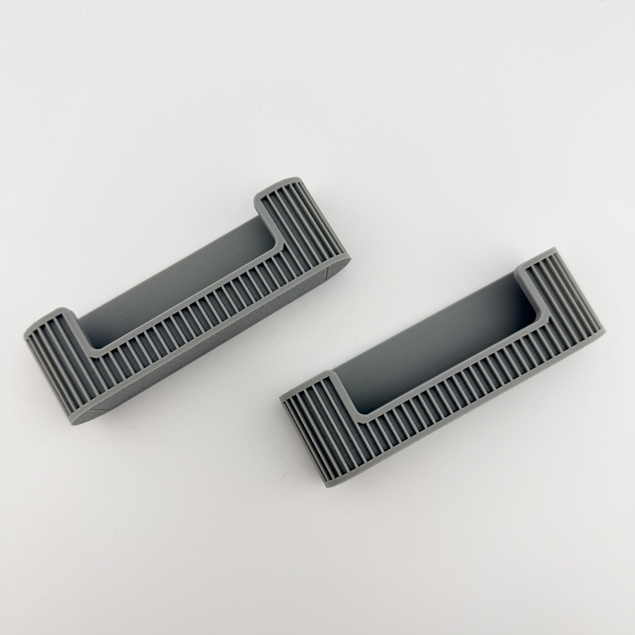 Business Card Holder for Desk, 2 Pack, Ribbed Channel Build, Holds Standard 3.5 x 2 in Cards, Gray Desktop Organizer for Office and Reception Counter, Made in USA