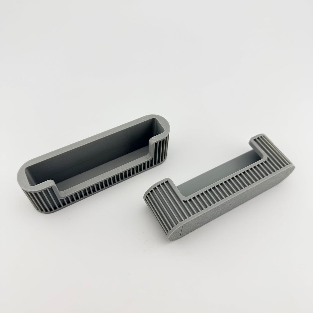 Business Card Holder for Desk, 2 Pack, Ribbed Channel Build, Holds Standard 3.5 x 2 in Cards, Gray Desktop Organizer for Office and Reception Counter, Made in USA