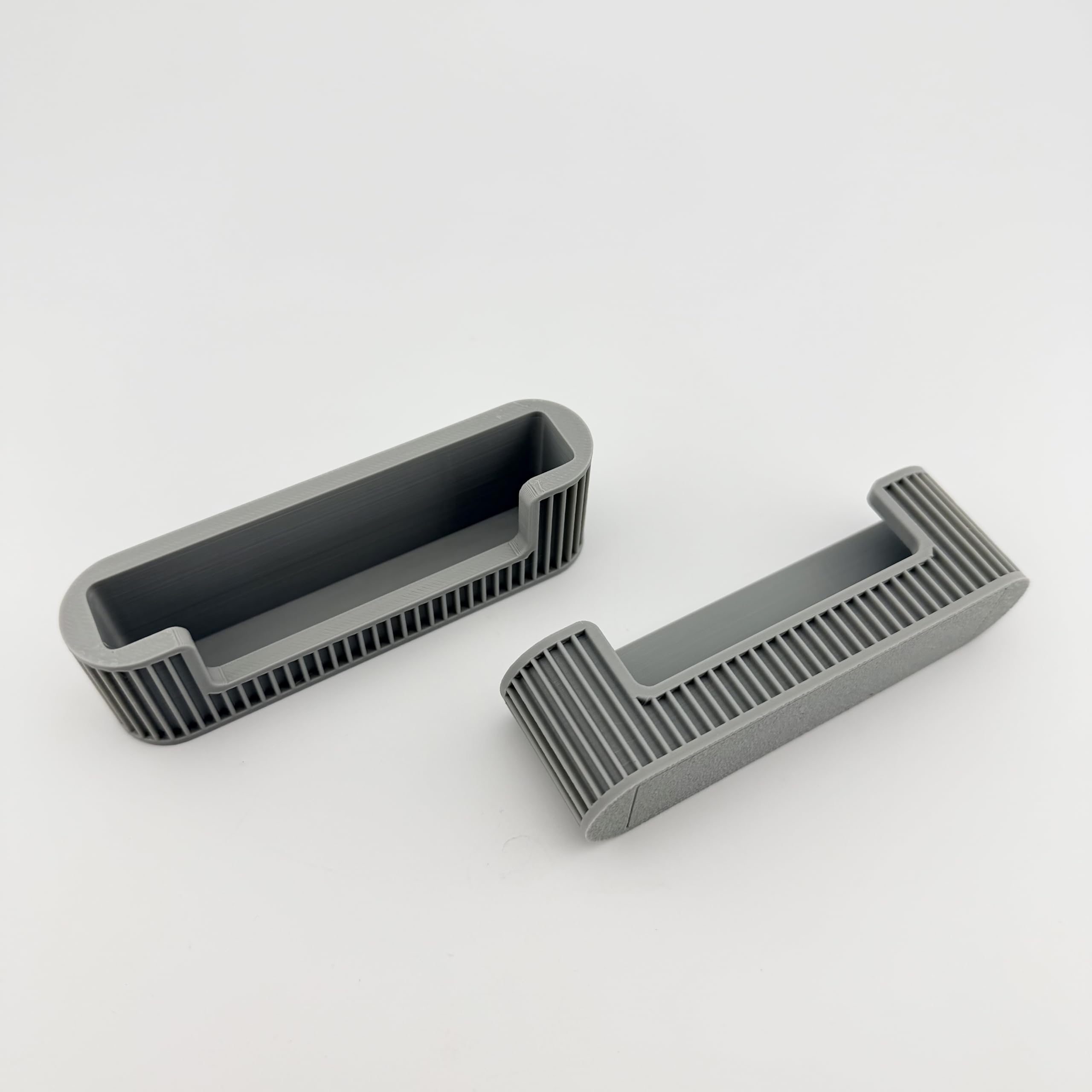 Business Card Holder for Desk, 2 Pack, Ribbed Channel Build, Holds Standard 3.5 x 2 in Cards, Gray Desktop Organizer for Office and Reception Counter, Made in USA