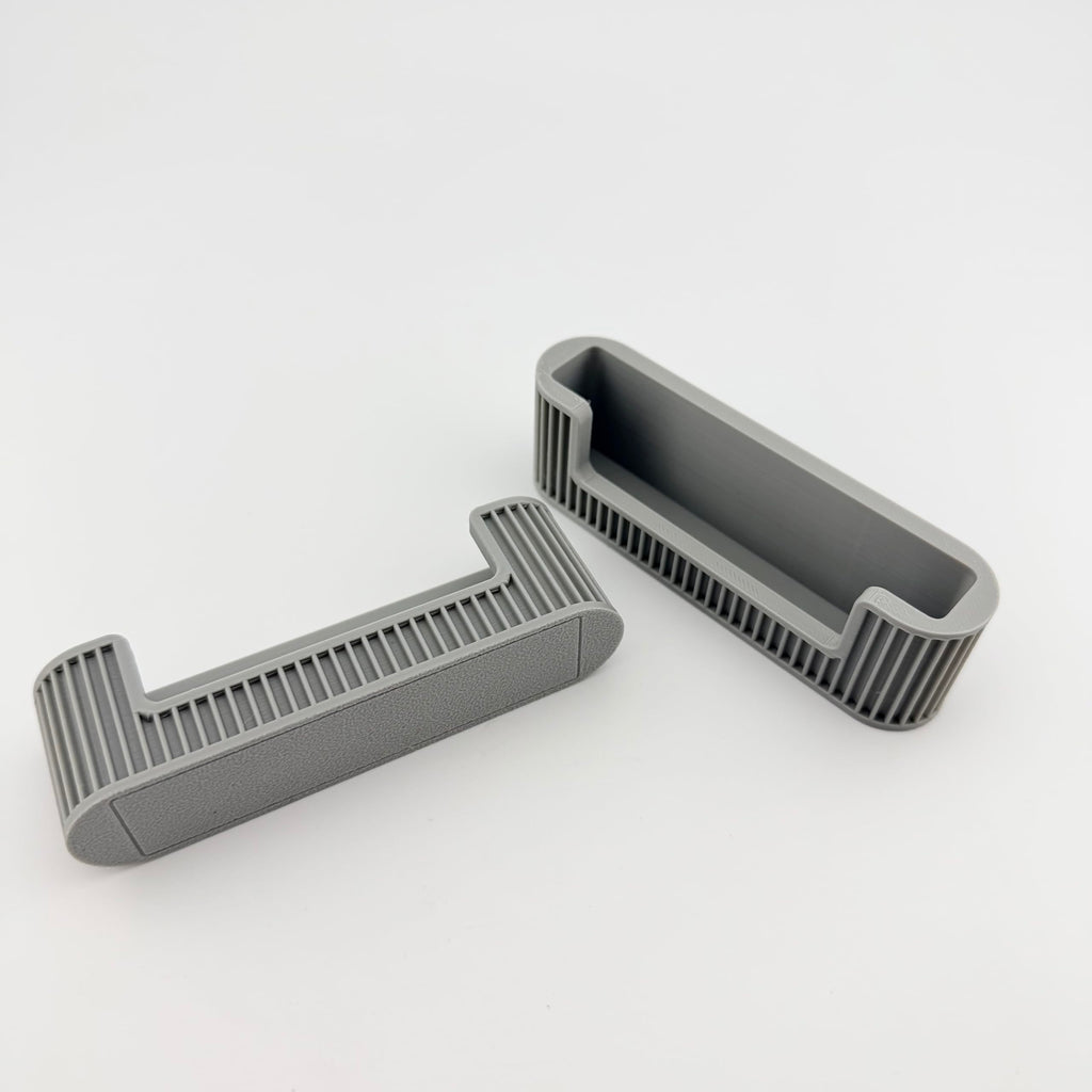 Business Card Holder for Desk, 2 Pack, Ribbed Channel Build, Holds Standard 3.5 x 2 in Cards, Gray Desktop Organizer for Office and Reception Counter, Made in USA