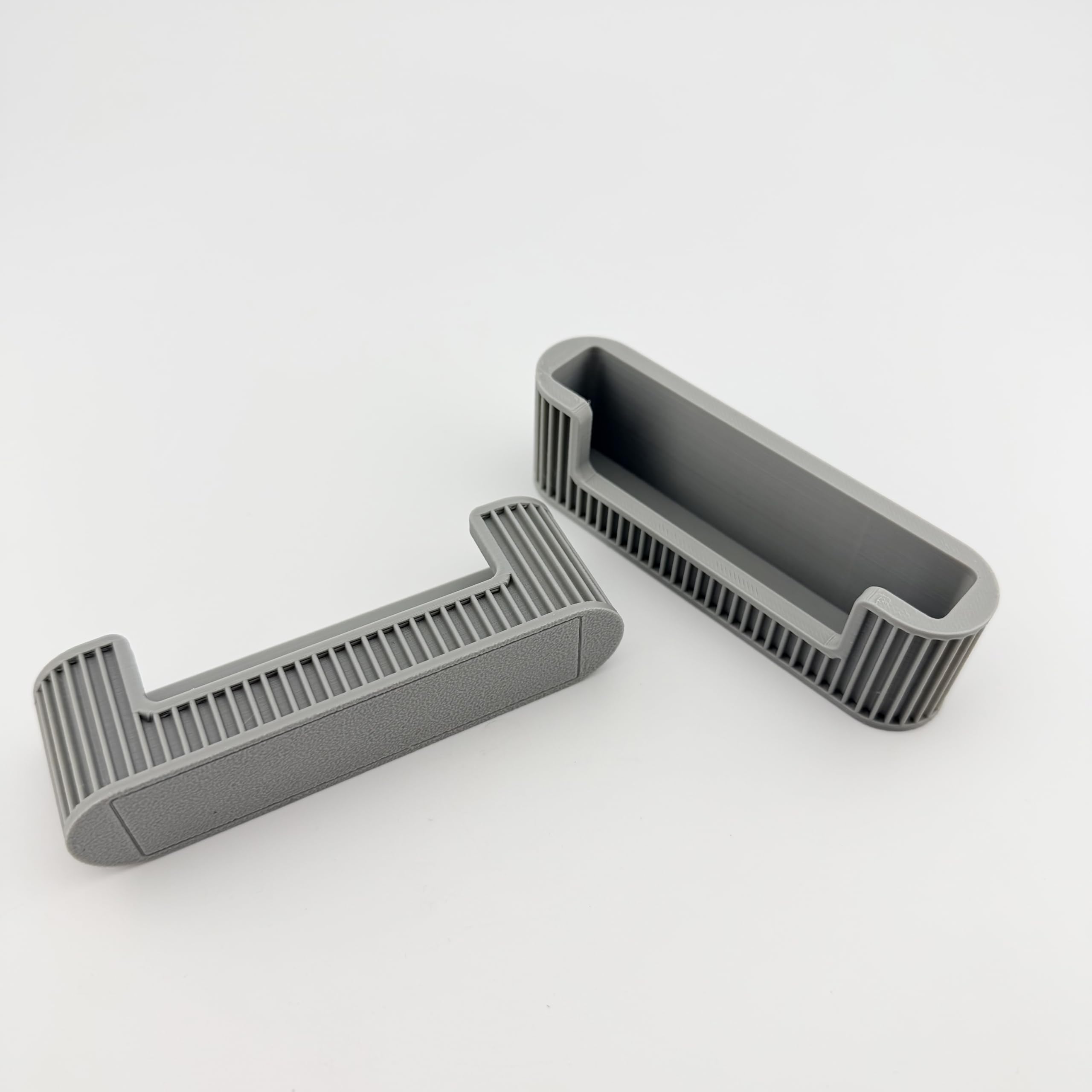 Business Card Holder for Desk, 2 Pack, Ribbed Channel Build, Holds Standard 3.5 x 2 in Cards, Gray Desktop Organizer for Office and Reception Counter, Made in USA