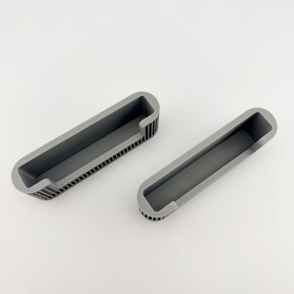 Business Card Holder for Desk, 2 Pack, Ribbed Channel Build, Holds Standard 3.5 x 2 in Cards, Gray Desktop Organizer for Office and Reception Counter, Made in USA