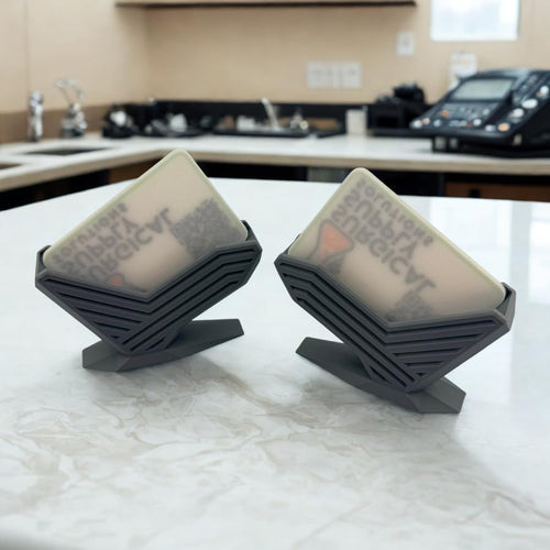 Business Card Holder for Desk, 2 Pack, Modern Business Card Display Holder Stand, Gray Desktop Card Organizer for Office Reception Counter, Made in USA