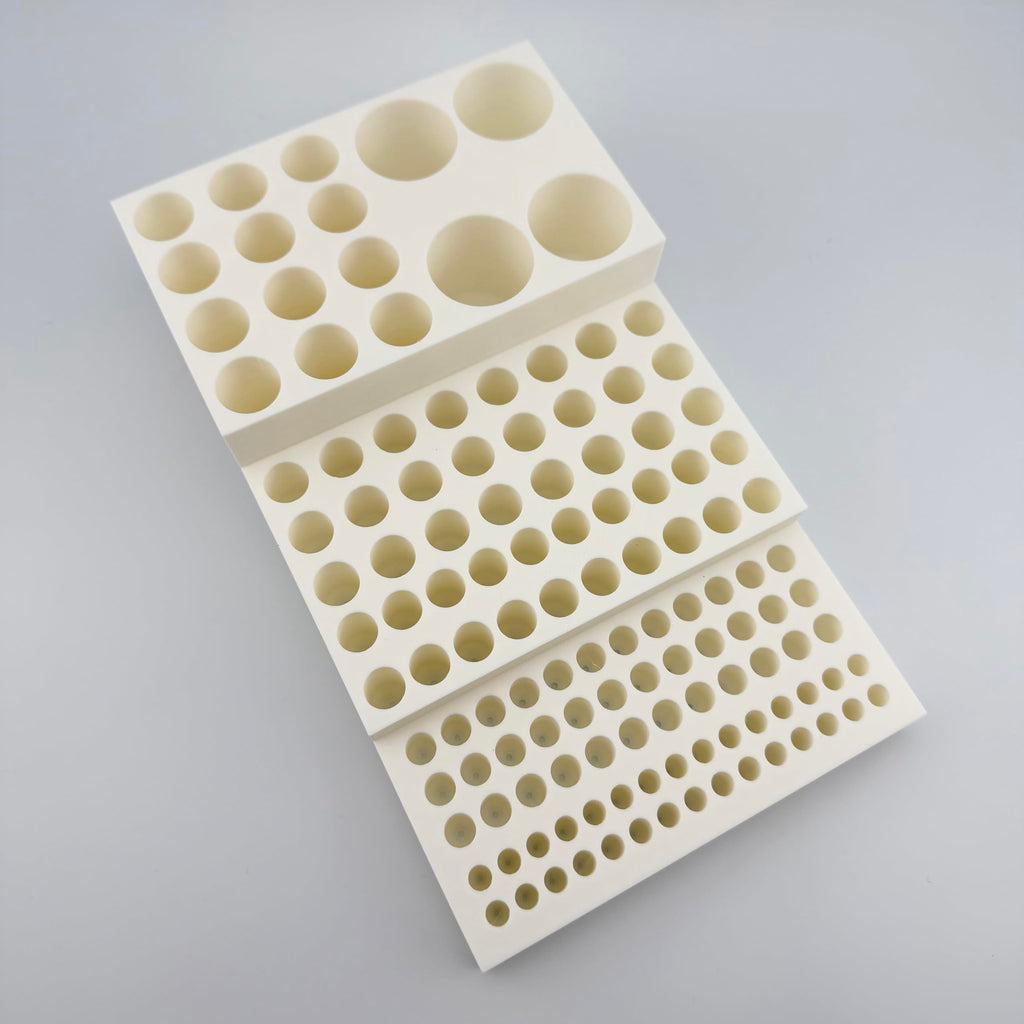 Multi-Size Polymer Test Tube Rack Holder, 134 Holes for 5-28mm Tubes, Lab Centrifuge Tube Stand Organizer with Stepped Layout, USA Made (White)