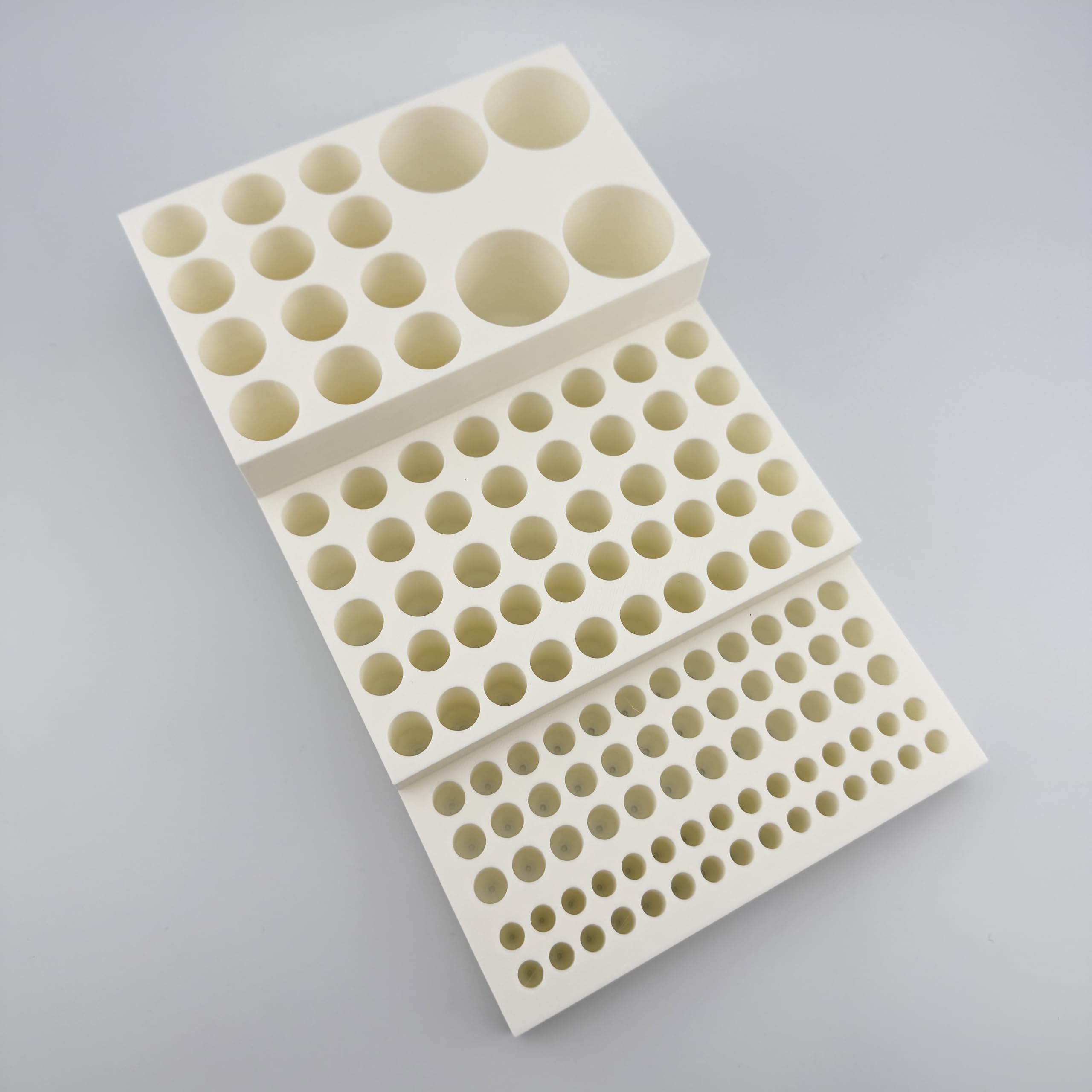 Multi-Size Polymer Test Tube Rack Holder, 134 Holes for 5-28mm Tubes, Lab Centrifuge Tube Stand Organizer with Stepped Layout, USA Made (White)