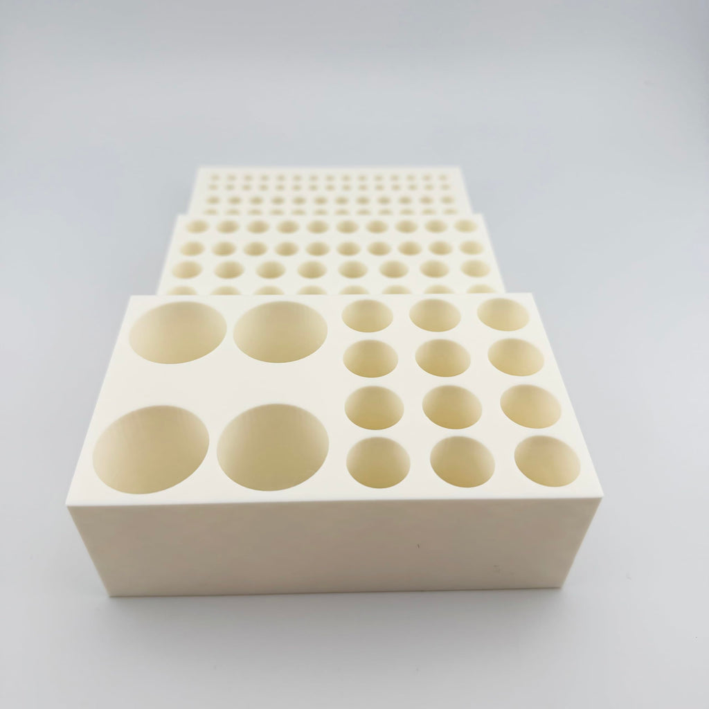 Multi-Size Polymer Test Tube Rack Holder, 134 Holes for 5-28mm Tubes, Lab Centrifuge Tube Stand Organizer with Stepped Layout, USA Made (White)