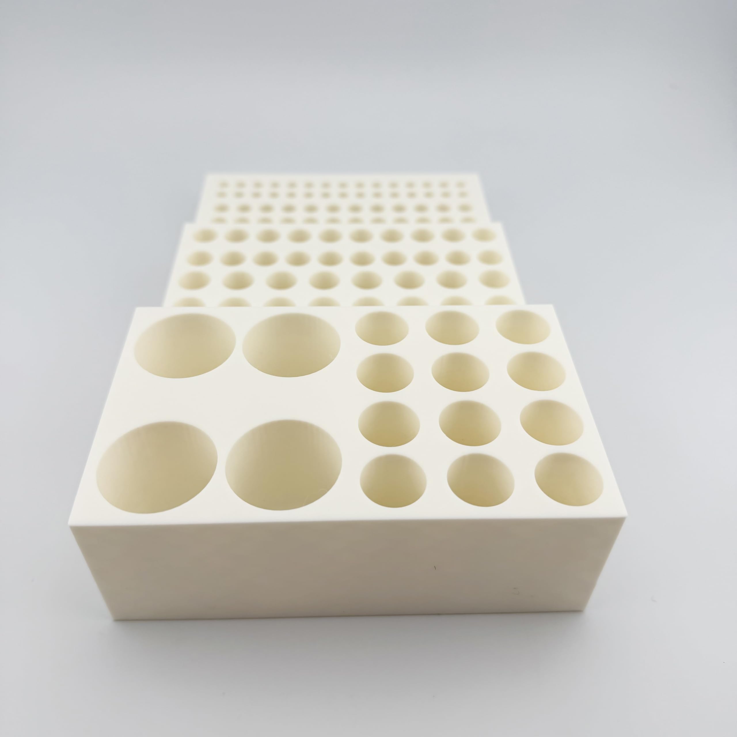 Multi-Size Polymer Test Tube Rack Holder, 134 Holes for 5-28mm Tubes, Lab Centrifuge Tube Stand Organizer with Stepped Layout, USA Made (White)