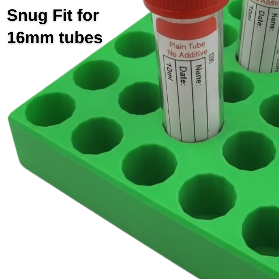Blood Collection Tube Holder 2 Pack, Green Rack for 16mm 10ml Tubes, Made in USA