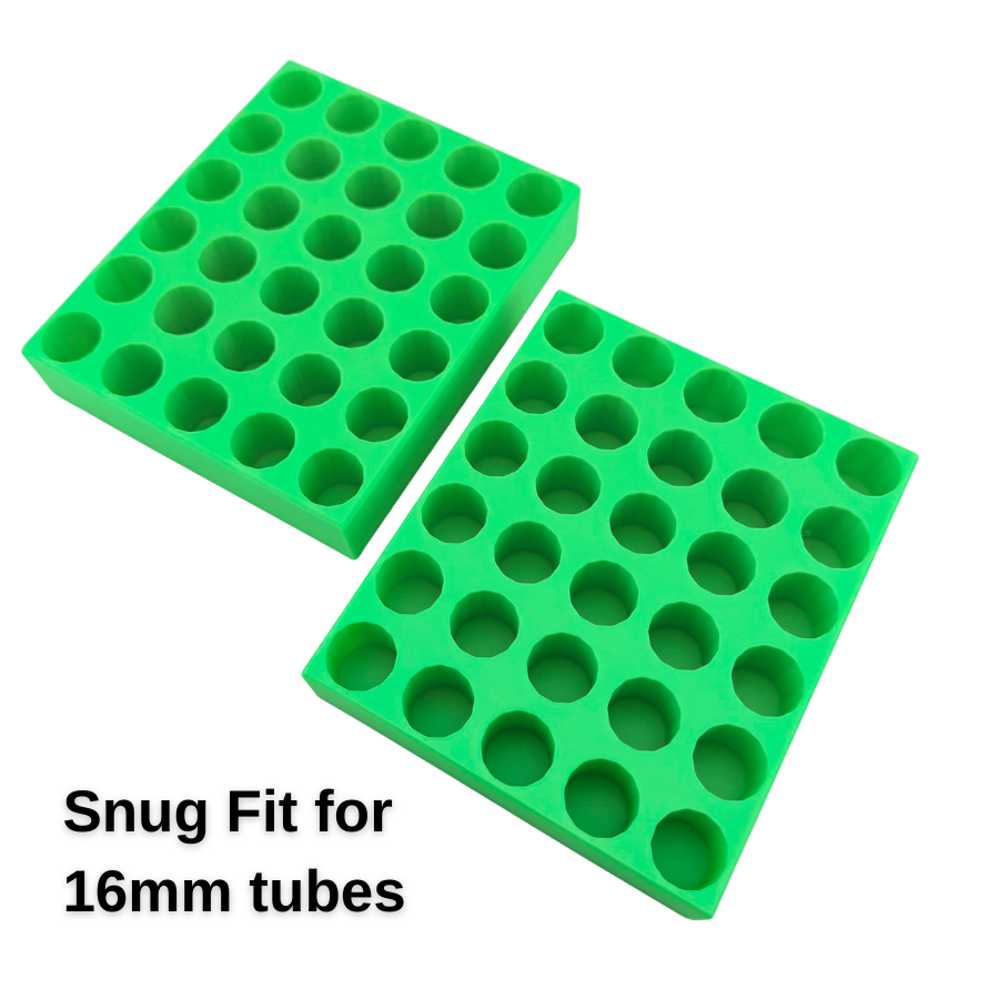 Blood Collection Tube Holder 2 Pack, Green Rack for 16mm 10ml Tubes, Made in USA