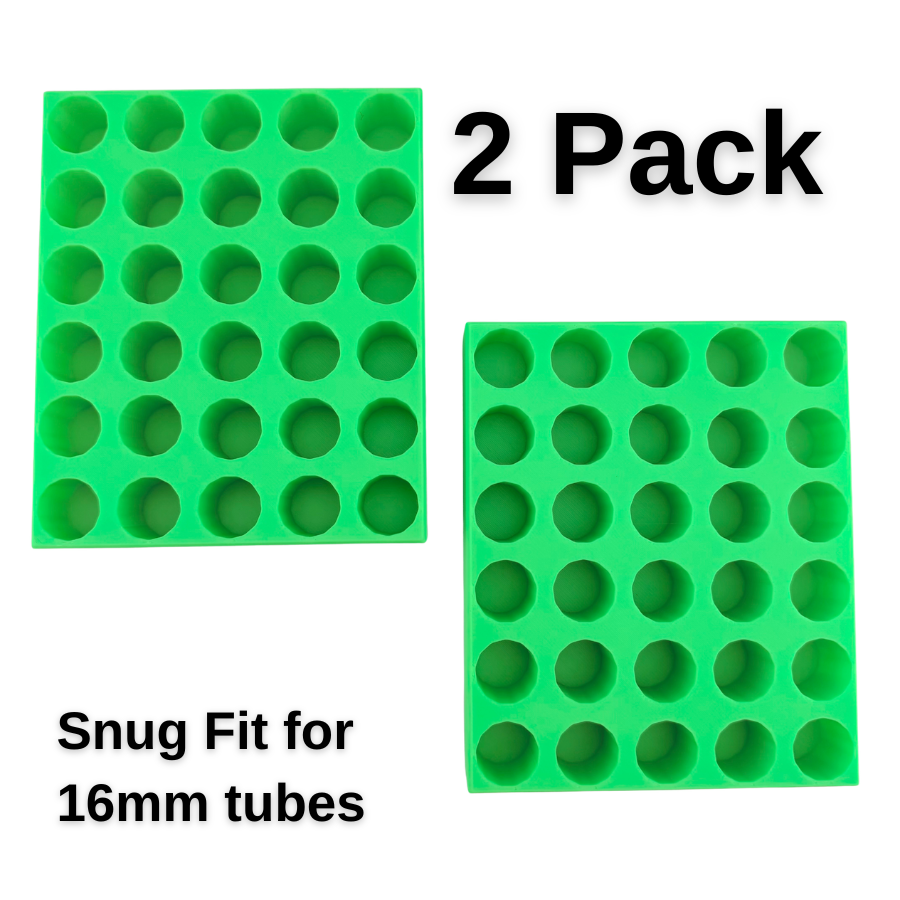 Blood Collection Tube Holder 2 Pack, Green Rack for 16mm 10ml Tubes, Made in USA
