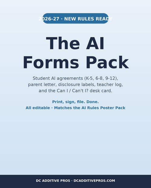 The AI Forms Pack: student AI agreements, parent letter, disclosure labels for 2026-27