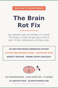 The Brain Rot Fix: 30-day attention rebuild handbook with friction toolkit, replacement menu, and tracker