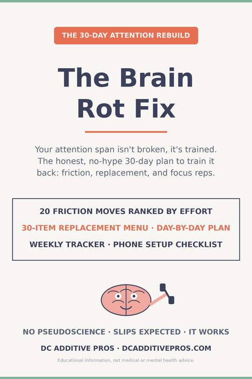 The Brain Rot Fix: 30-day attention rebuild handbook with friction toolkit, replacement menu, and tracker
