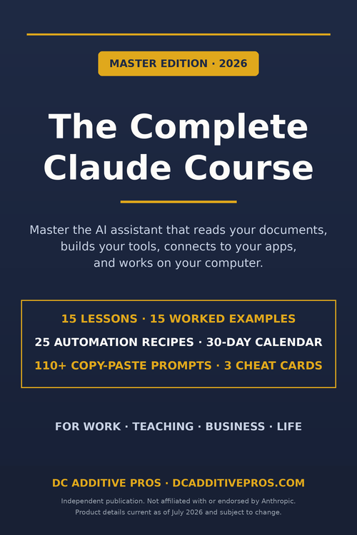 The Complete Claude Course Master Edition 2026: 15 lessons, 25 automation recipes, 110+ prompts
