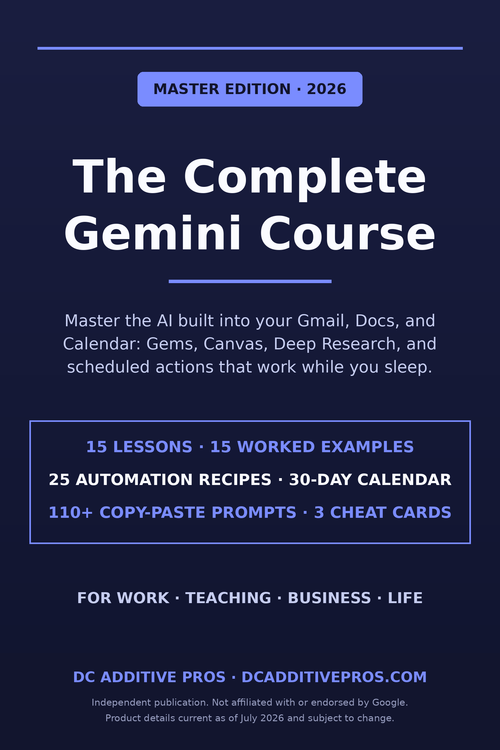 The Complete Gemini Course Master Edition 2026: 15 lessons, 25 automation recipes, 110+ prompts