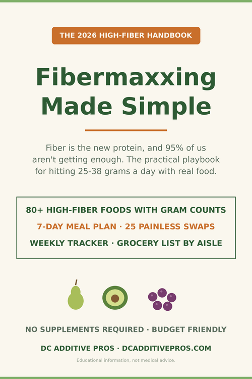 Fibermaxxing Made Simple: the 2026 high-fiber handbook with 80+ foods, 7-day meal plan, and tracker