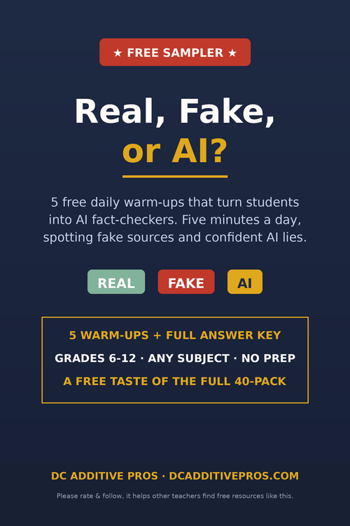 Free Real, Fake, or AI? 5 daily AI literacy warm-up bell ringers for grades 6-12 with answer key