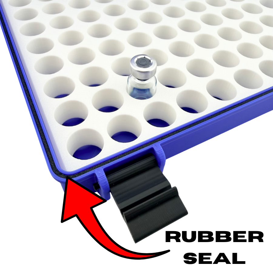 Peptide Vial Storage Case | 100-Slot Hard Shell Gasket Seal | USA Made