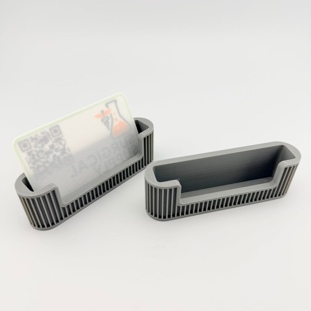 Business Card Holder for Desk, 2 Pack, Ribbed Channel Build, Holds Standard 3.5 x 2 in Cards, Gray Desktop Organizer for Office and Reception Counter, Made in USA