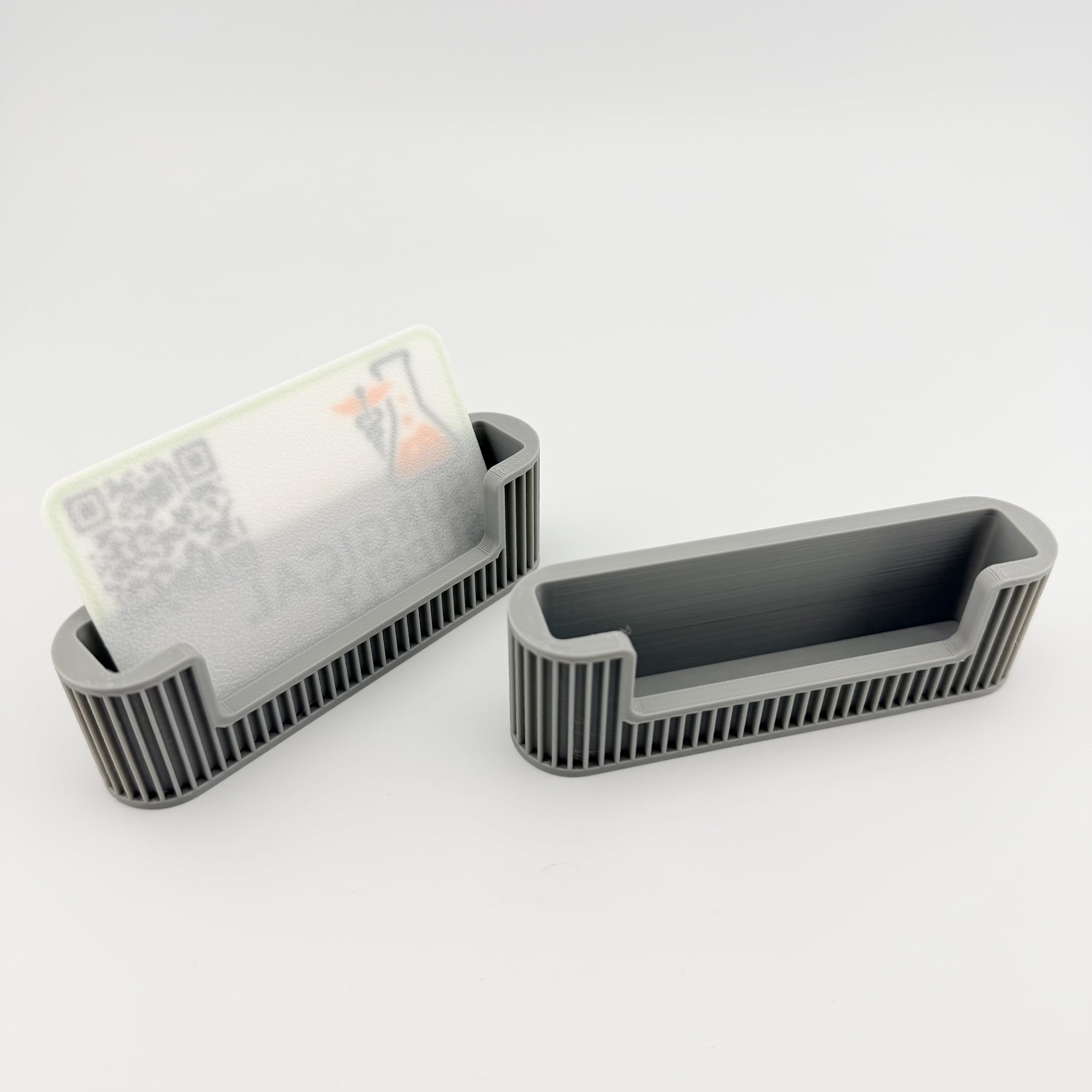 Business Card Holder for Desk, 2 Pack, Ribbed Channel Build, Holds Standard 3.5 x 2 in Cards, Gray Desktop Organizer for Office and Reception Counter, Made in USA