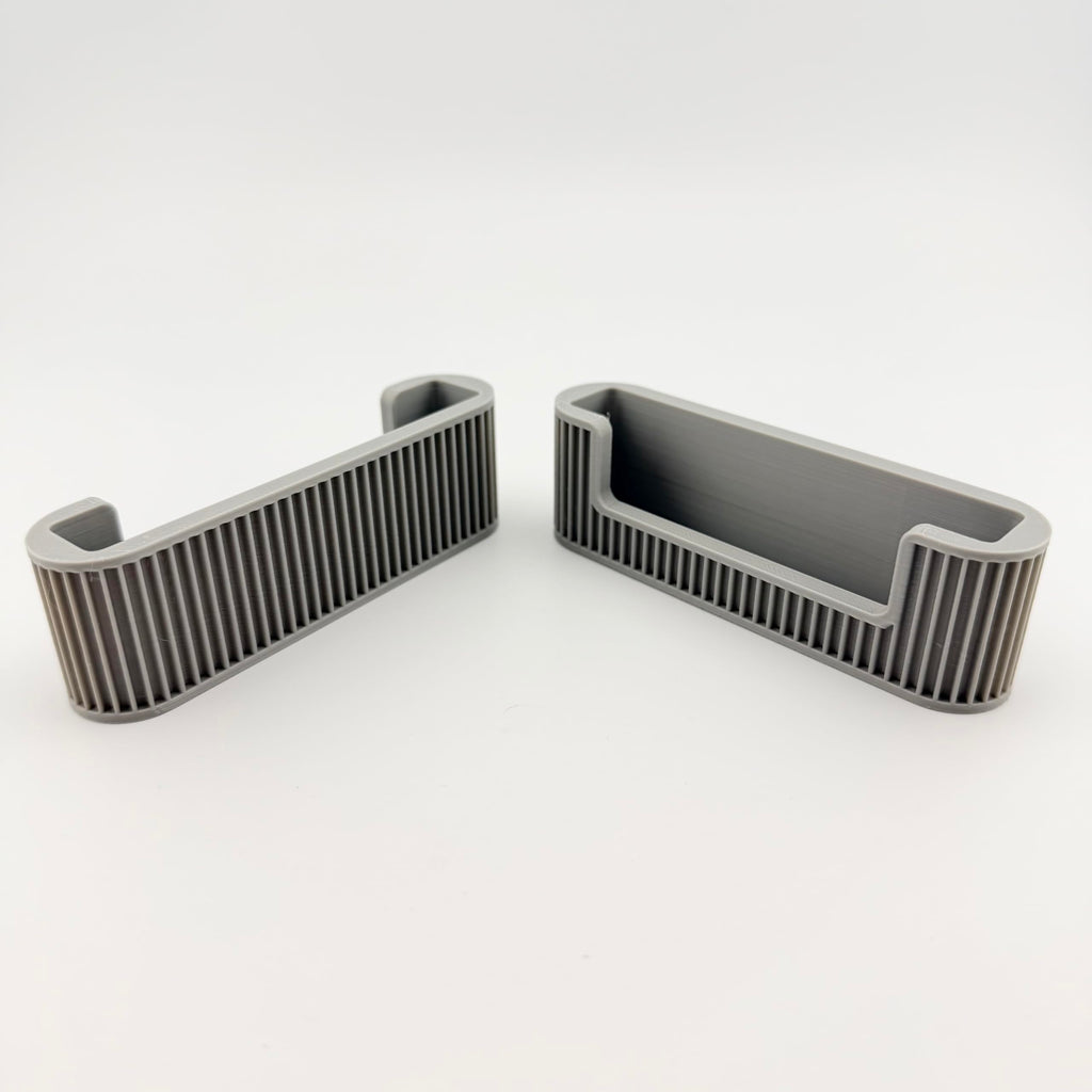 Business Card Holder for Desk, 2 Pack, Ribbed Channel Build, Holds Standard 3.5 x 2 in Cards, Gray Desktop Organizer for Office and Reception Counter, Made in USA