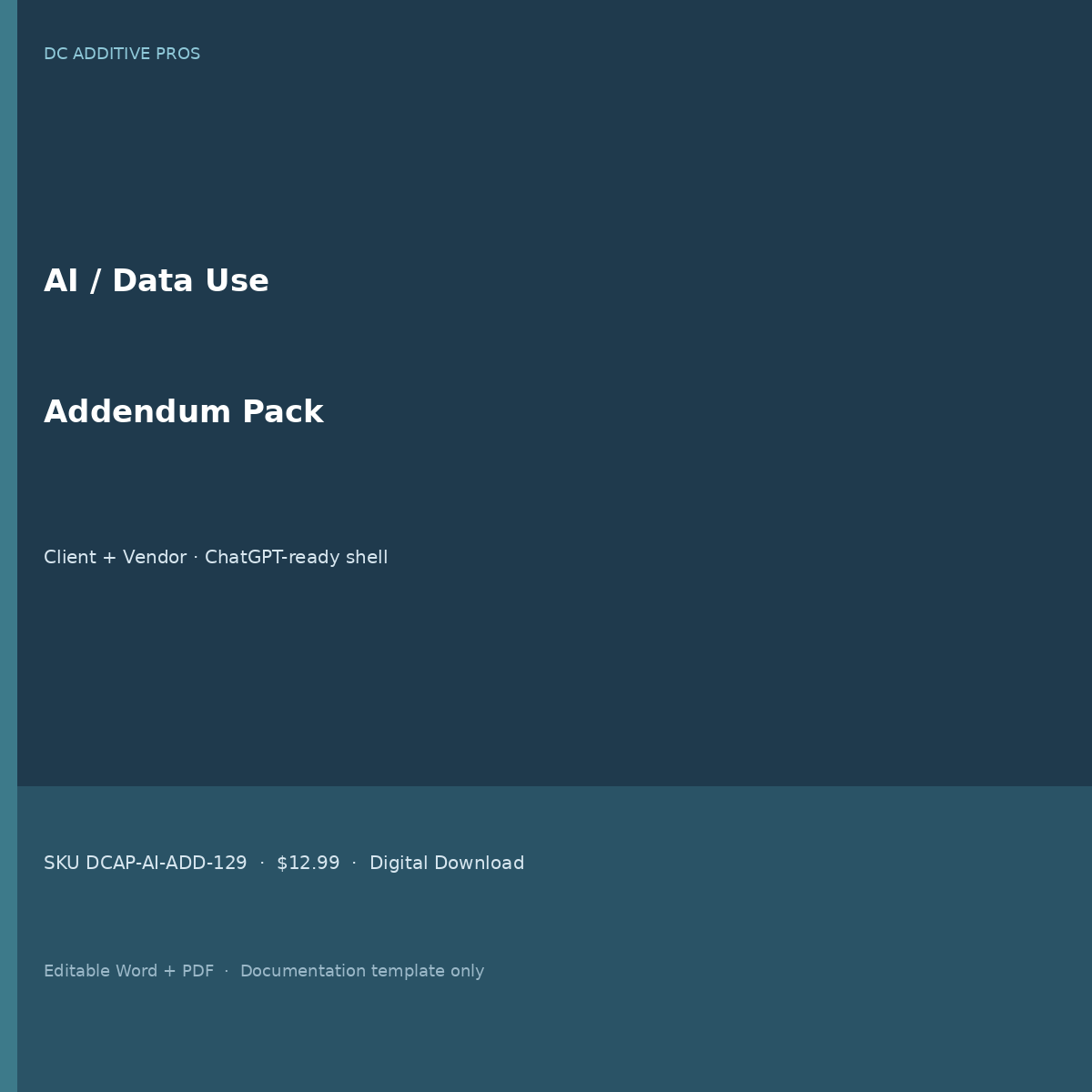 AI Data Use Addendum Pack Client Vendor cover square editable Word PDF