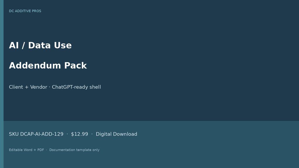AI Data Use Addendum Pack Client Vendor cover landscape editable Word PDF