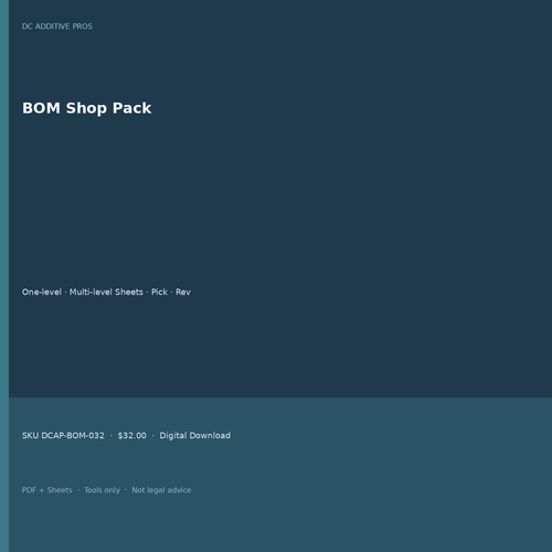 BOM template fab shop pack cover square bill of materials