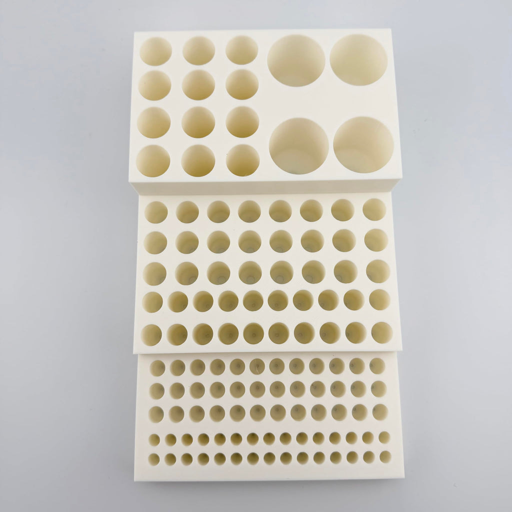 Multi-Size Polymer Test Tube Rack Holder, 134 Holes for 5-28mm Tubes, Lab Centrifuge Tube Stand Organizer with Stepped Layout, USA Made (White)