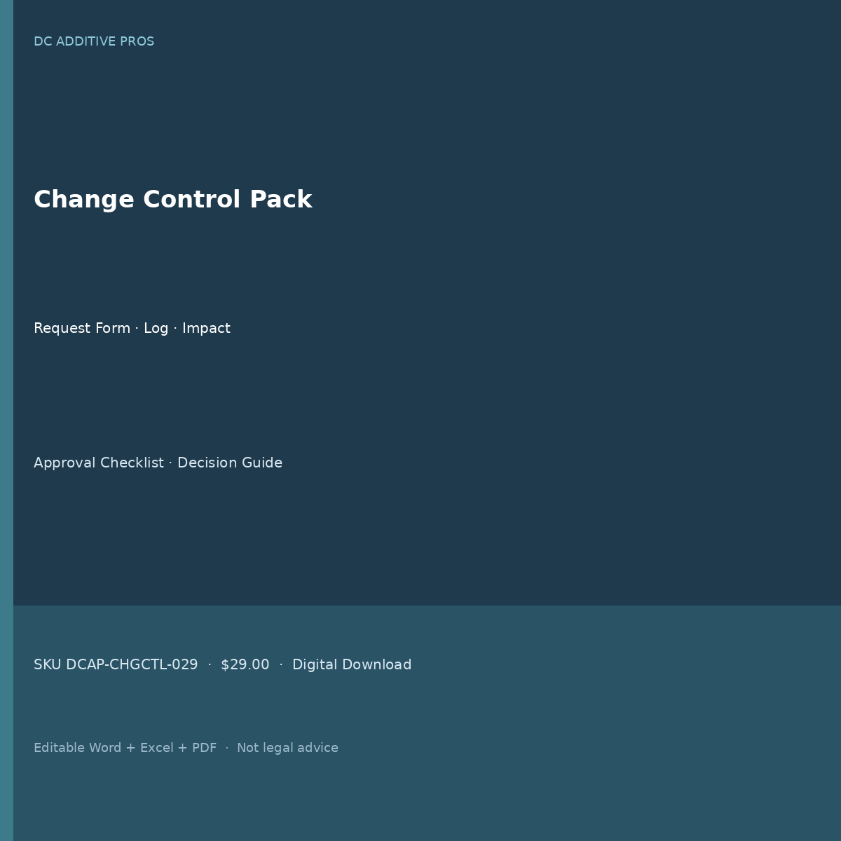 Change request form and change control pack cover - change order scope change square