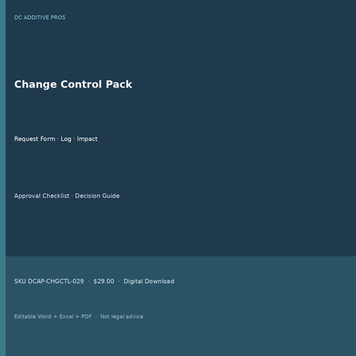 Change request form and change control pack cover - change order scope change square